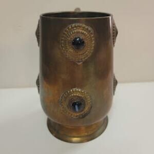 Vintage tankard Renaissance Faire Brass Stein Mug Embellish Semi Precious Stone